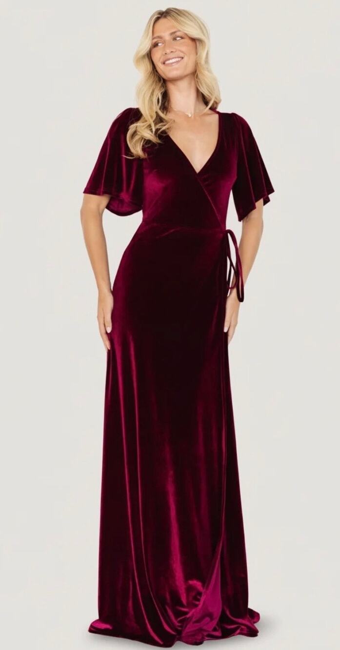 Baltic Born Meghan Velvet Wrap Maxi Dress in Mulberry Large NWT Bridesmaid